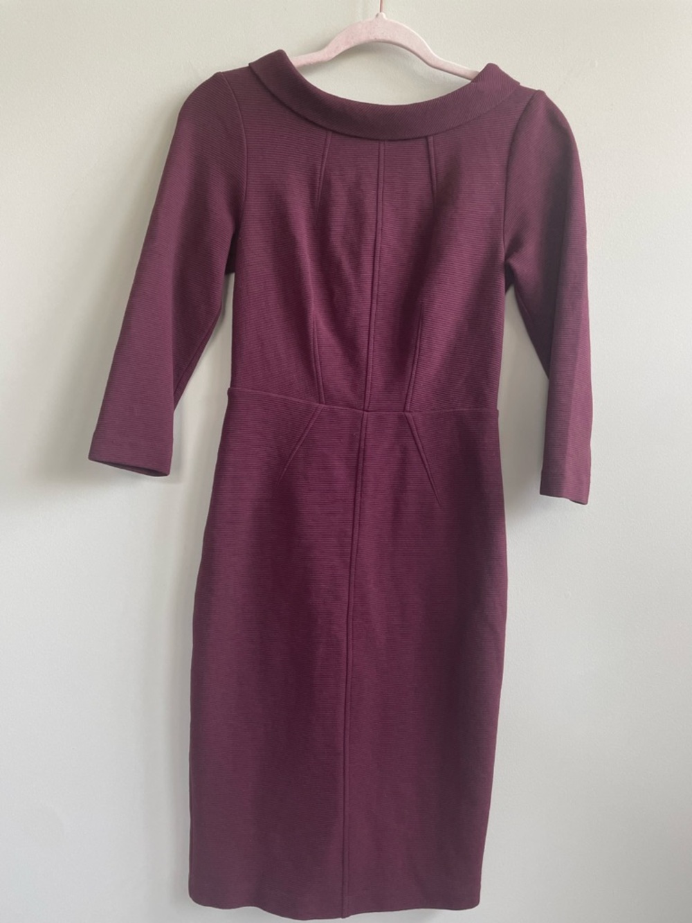 Boden Marisa Ottoman Burgundy Sheath Midi Dress 3/4 Sleeve Retro Inspired Collar - Picture 2 of 10